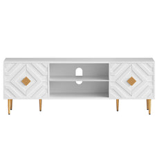 HLR Modern 70" TV Stand, for TVs up to 80", Living Room Entertainment Center with 4 Door Storage Cabinet, White