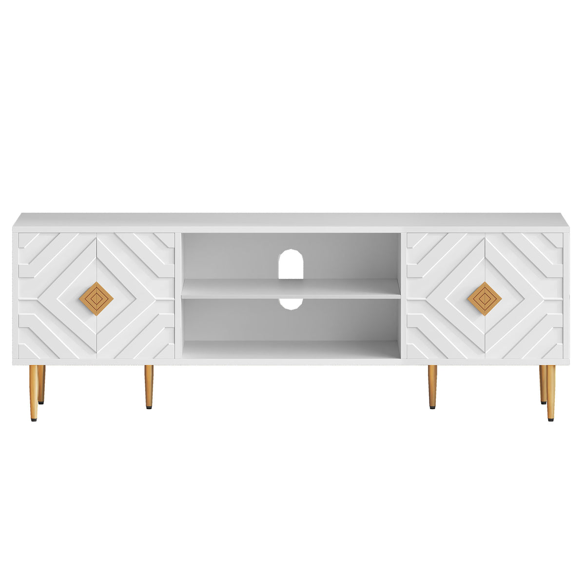 HLR Modern 70" TV Stand, for TVs up to 80", Living Room Entertainment Center with 4 Door Storage Cabinet, White