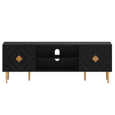 HLR Modern 70" TV Stand, for TVs up to 80", Living Room Entertainment Center with 4 Door Storage Cabinet, Black