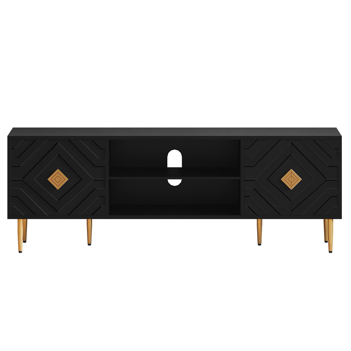 HLR Modern 70" TV Stand, for TVs up to 80", Living Room Entertainment Center with 4 Door Storage Cabinet, Black