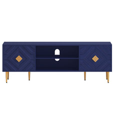 HLR Modern 70" TV Stand, for TVs up to 80", Living Room Entertainment Center with 4 Door Storage Cabinet, Blue