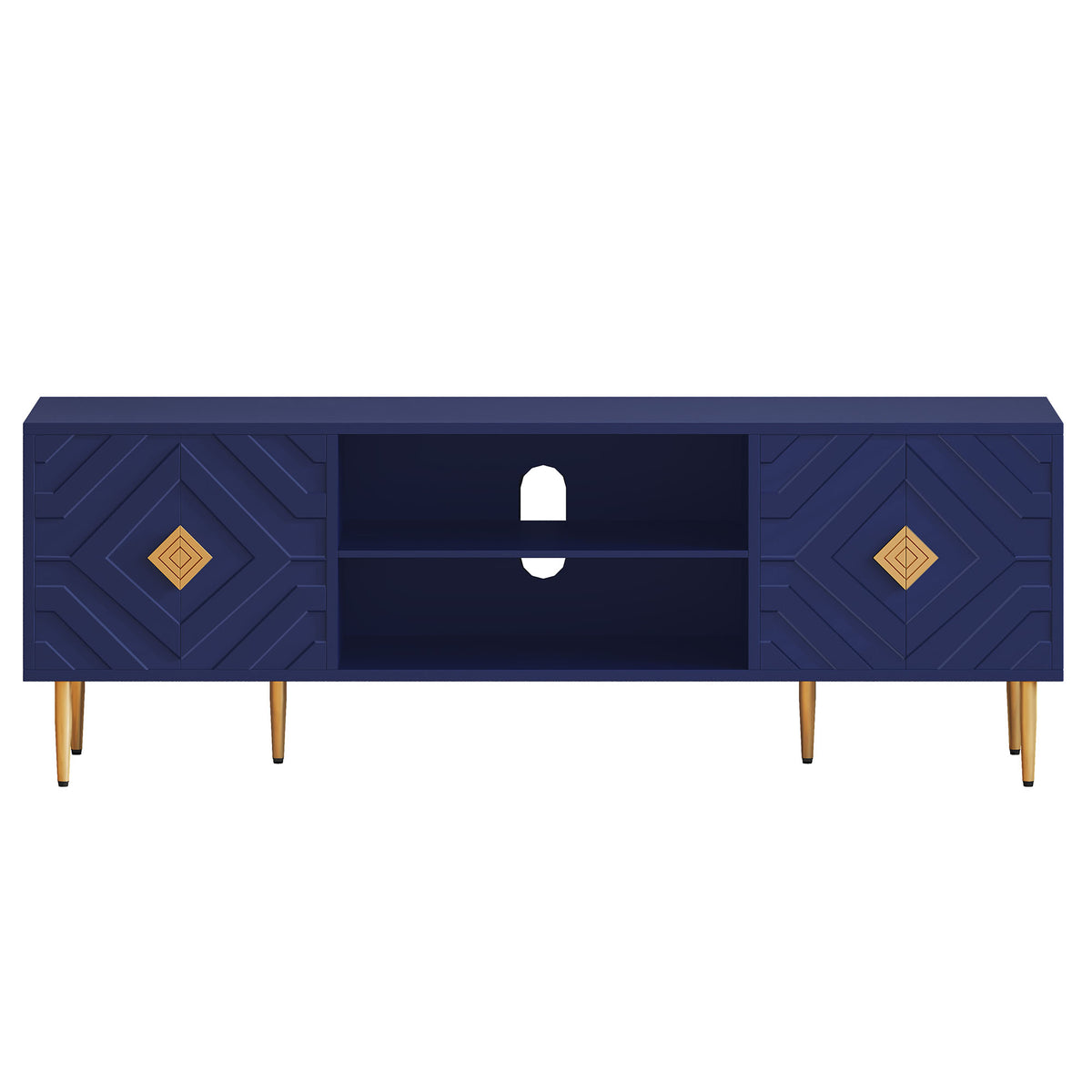 HLR Modern 70" TV Stand, for TVs up to 80", Living Room Entertainment Center with 4 Door Storage Cabinet, Blue