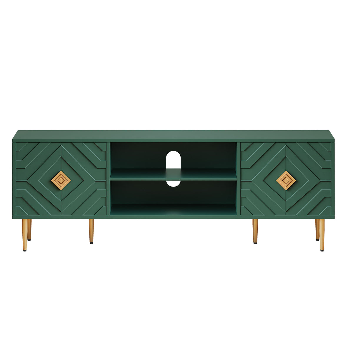 HLR Modern 70" TV Stand, for TVs up to 80", Living Room Entertainment Center with 4 Door Storage Cabinet, Green