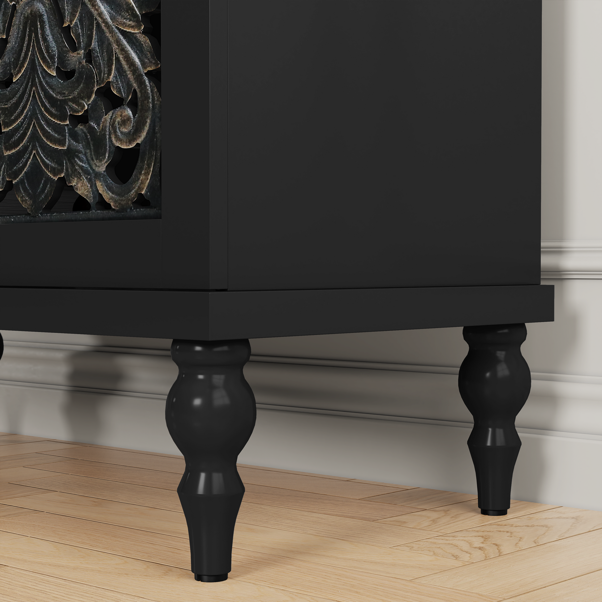 HLR 61.8" Accent Cabinet, 4 Doors Sideboards and Buffets Cabinet Buffet Cabinet with Storage for Living Room, Black