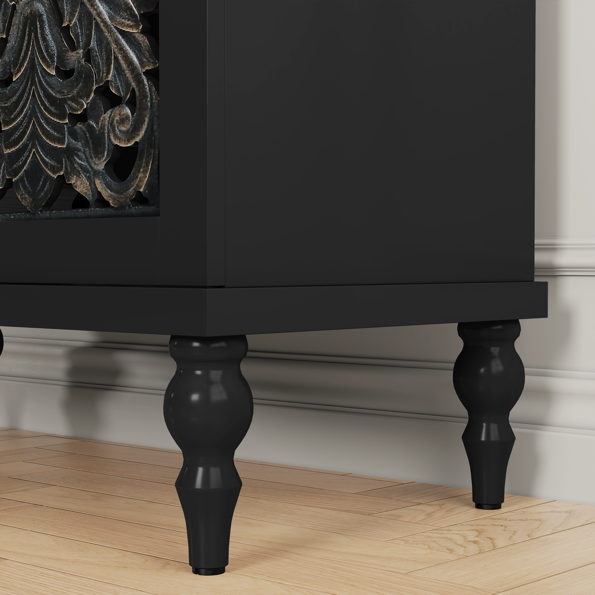 HLR 61.8" Accent Cabinet, 4 Doors Sideboards and Buffets Cabinet Buffet Cabinet with Storage for Living Room, Black