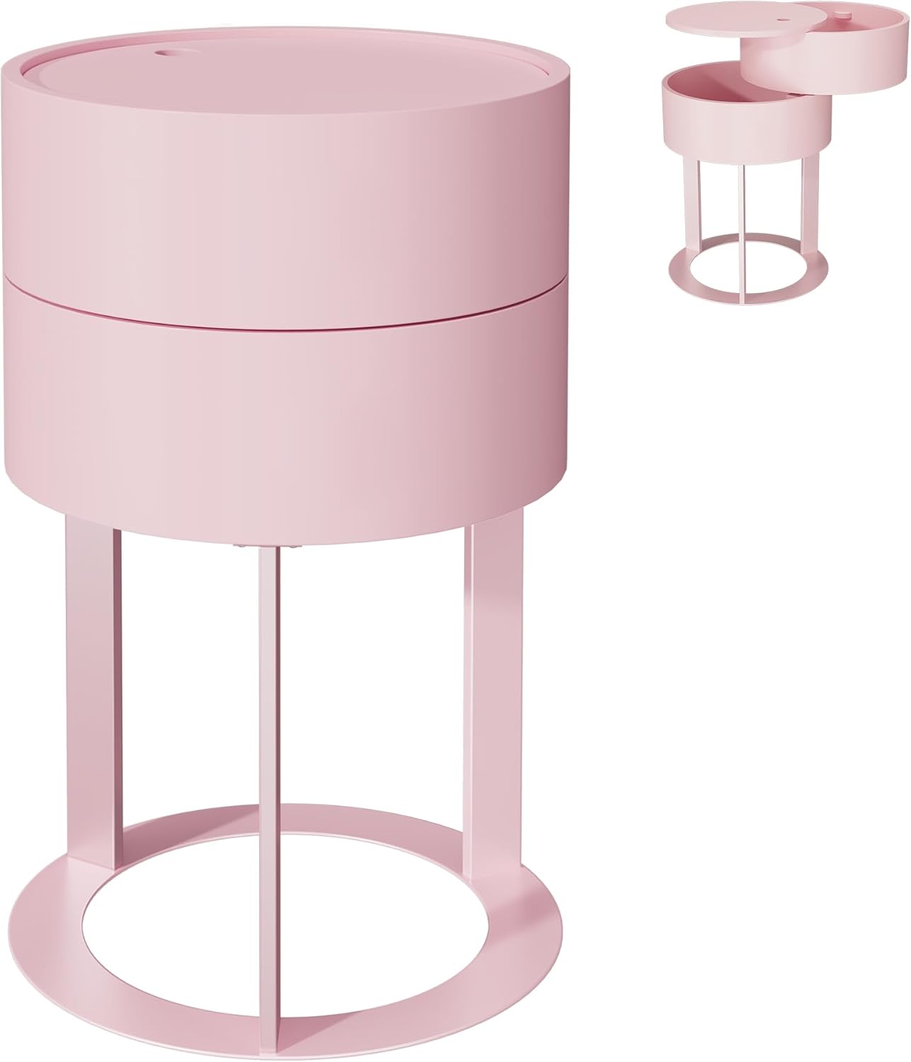 HLR® Round Side Table with Hidden Storage Drawers, Modern Nightstand with Swivel Drawer,