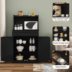 HLR 54" Kitchen Pantry Cabinet with Door & Shelves, Sideboard Buffet Cabinet with Microwave Stand for Dining Room, Black