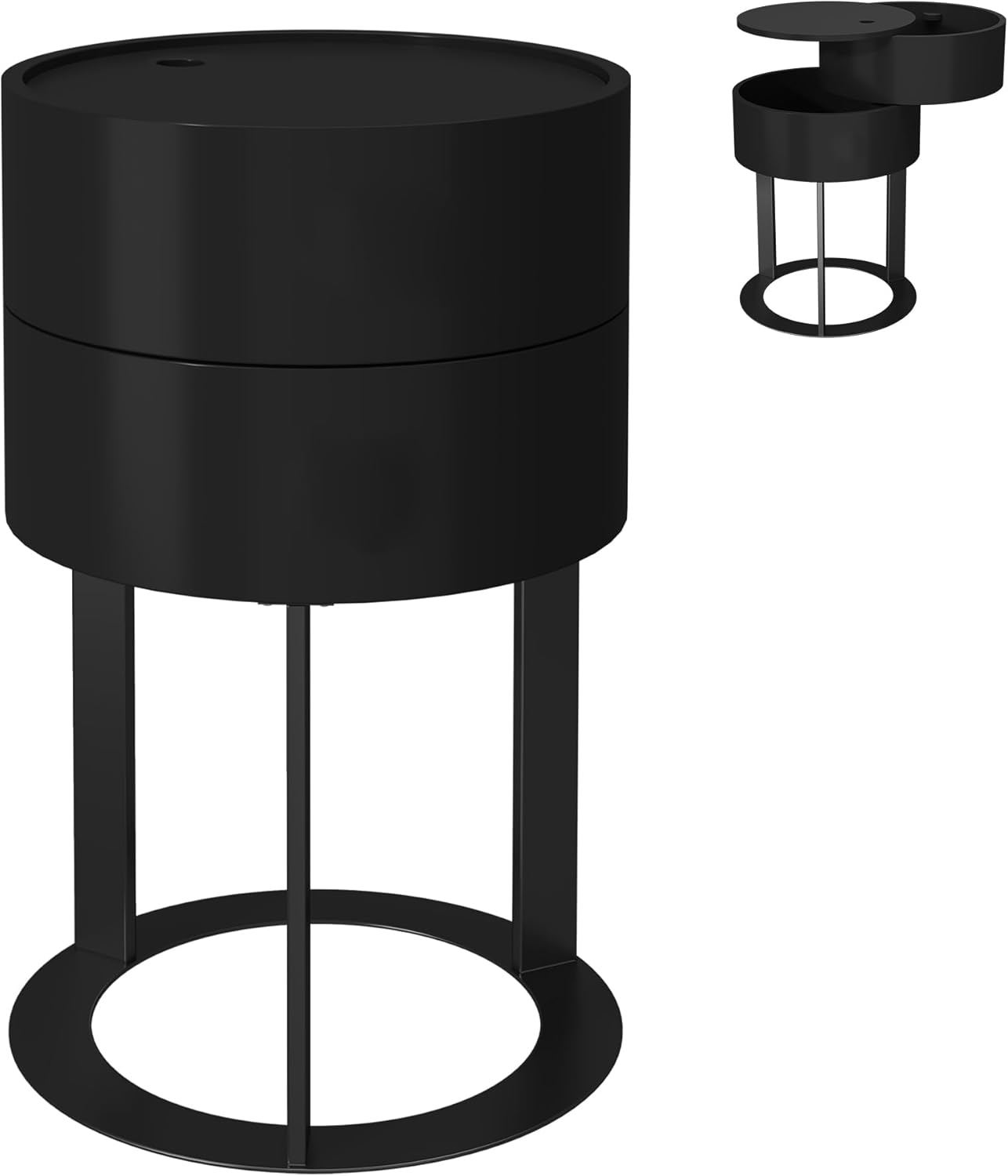 HLR® Round Side Table with Hidden Storage Drawers, Modern Nightstand with Swivel Drawer,
