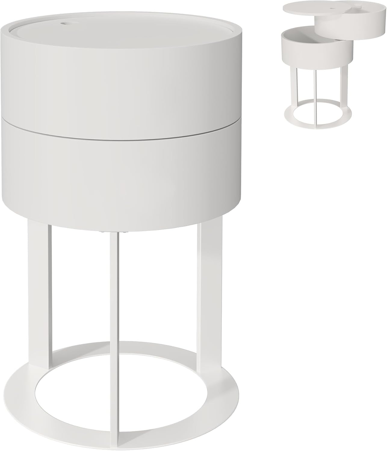 HLR® Round Side Table with Hidden Storage Drawers, Modern Nightstand with Swivel Drawer,