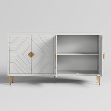 HLR 58" Modern Accent Sideboard Cabinet, 4 Doors, Adjustable Shelves, Fluted Storage Cabinet, White
