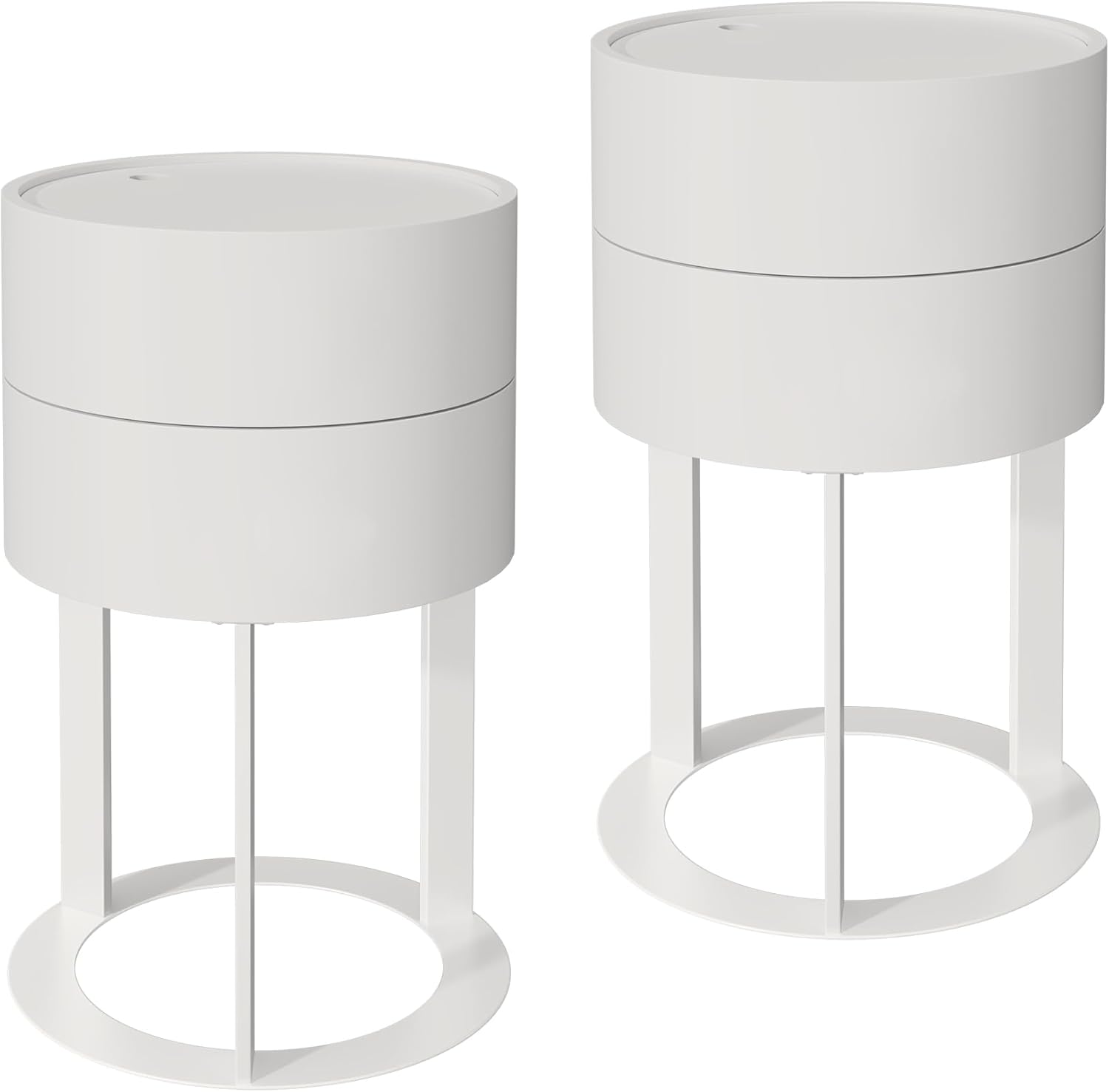 HLR® Round Side Table with Hidden Storage Drawers, Modern Nightstand with Swivel Drawer,