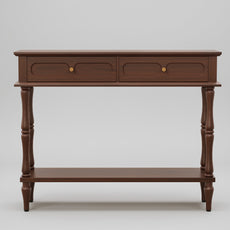 HLR 41" Mid Century Console Tables, Entryway Tables with 2 Drawers, 10 Mins Assembly, Brown