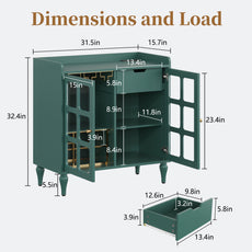 HLR Large Sideboard Buffet Cabinet with Storage, 32" Mid-Century Green Coffee Wine Bar with 2 Glass Doors, Outlets