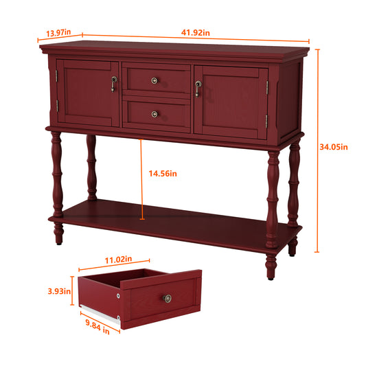 CBJCBJ 42" Farmhouse Console Table , 2 Drawer Narrow Long Entryway Table with Open Storage Shelf , for Living Room,Red