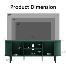HLR 55" Green TV Stand for 65" TV, Wood Entertainment Center with 2 Sliding Tambour Doors Storage, Mid-Century