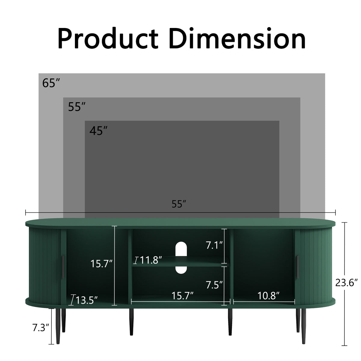 HLR 55" Green TV Stand for 65" TV, Wood Entertainment Center with 2 Sliding Tambour Doors Storage, Mid-Century