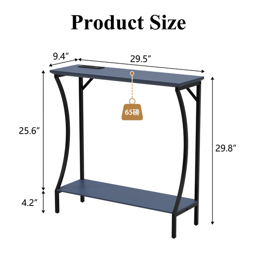 CBJCBJ Narrow Console Table with Charging Station, 2-Tier Simple Entryway Table for Living Room Hallway,Blue