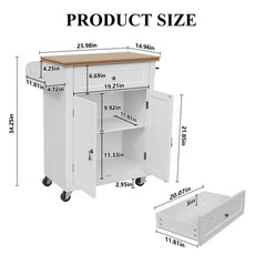 HLR Small Kitchen Islands Table with Storage, Rolling Wood Microwave Cart on Wheels for Dining Room, White