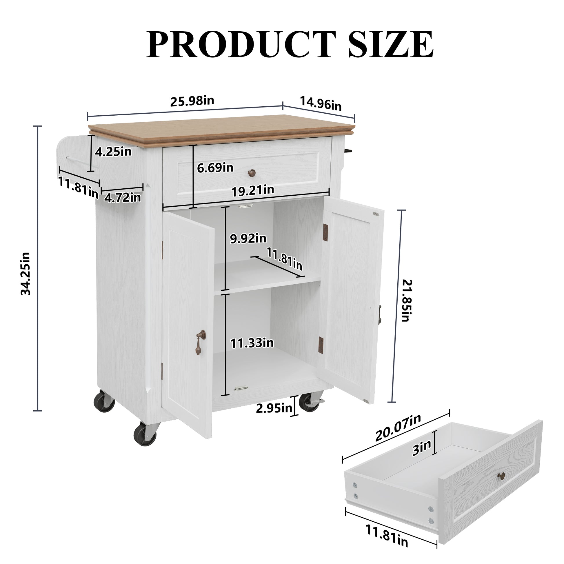 HLR Small Kitchen Islands Table with Storage, Rolling Wood Microwave Cart on Wheels for Dining Room, White