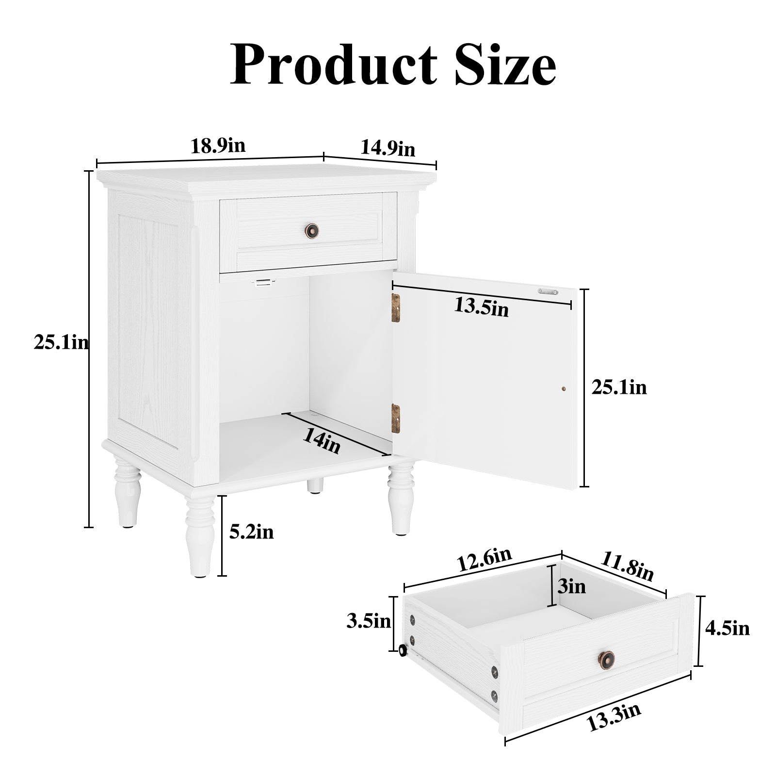 HLR 25"H Nightstands Set of 2, Modern Retro Bedside Table with Drawer, End Table for Bedroom, White