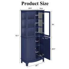 CBJCBJ Modern Bookcase with Storage, Display Cabinet with Glass Doors, Storage Cabinet with Adjustable Shelves,Blue