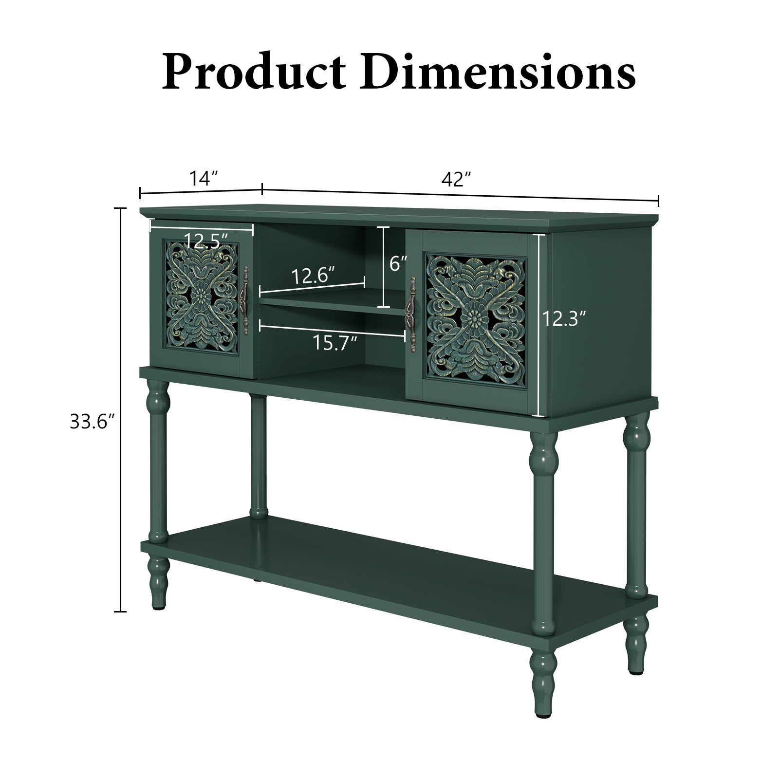 HLR Modern 42" Console Table with Storage, Entryway Table Wood Behind Couch with Shelves for Living Room, Green