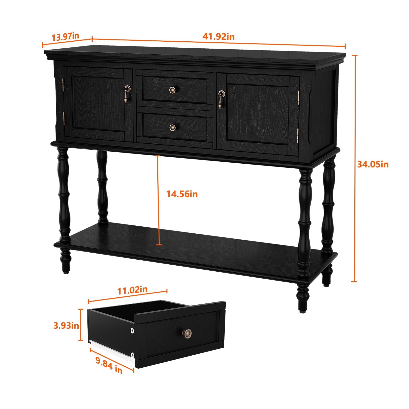 CBJCBJ 42" Farmhouse Console Table , 2 Drawer Narrow Long Entryway Table with Open Storage Shelf , for Living Room, Black
