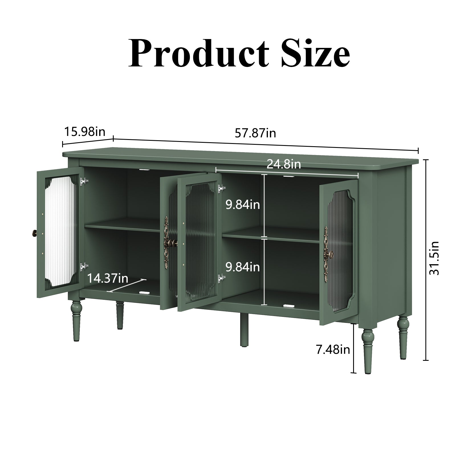 CBJCBJ Retro 58'' Wood Sideboard Buffet Cabinet,Storage Cabinet with Glass Doors for Living Dining & Bedroom,Green