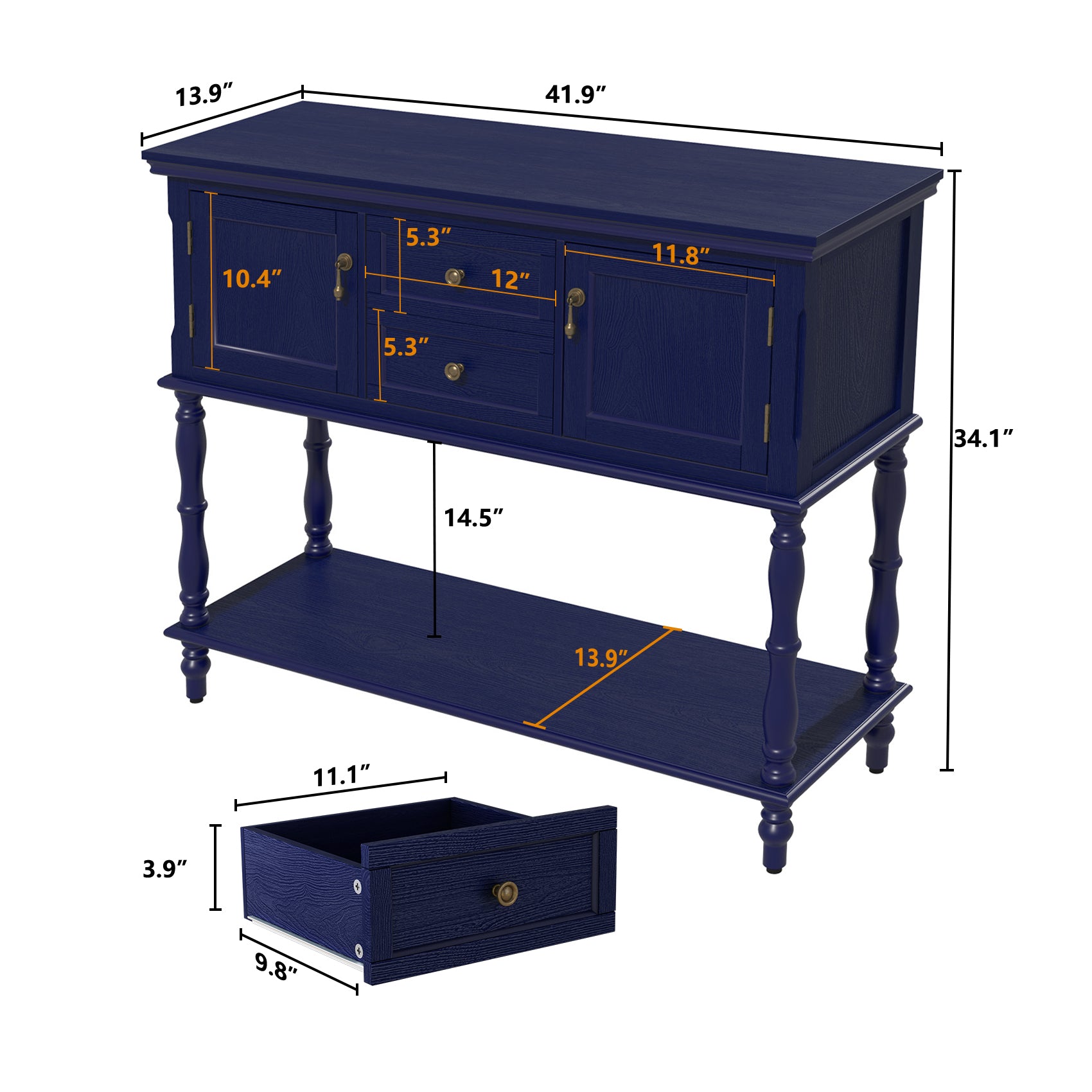 HLR 42" Farmhouse Modern Console Table, Entryway Table with Storage Shelf for Living Room, Navy Blue