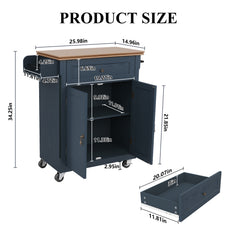 HLR Small Kitchen Islands Table with Storage, Rolling Wood Microwave Cart on Wheels for Dining Room, Blue