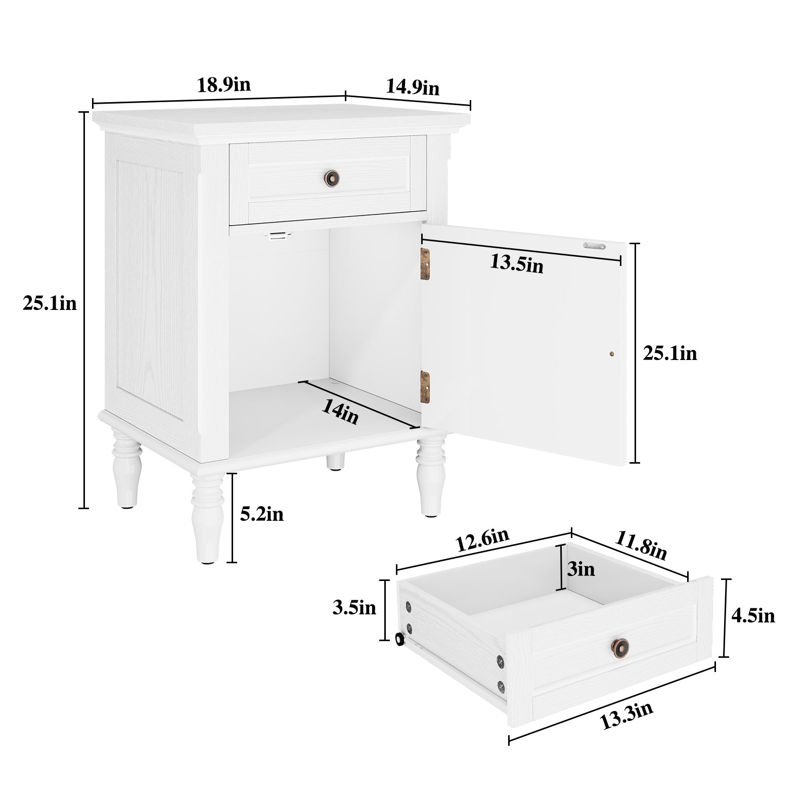 HLR® 25"H Nightstands Set of 2, Modern Retro Bedside Table with Drawer, End Table for Bedroom