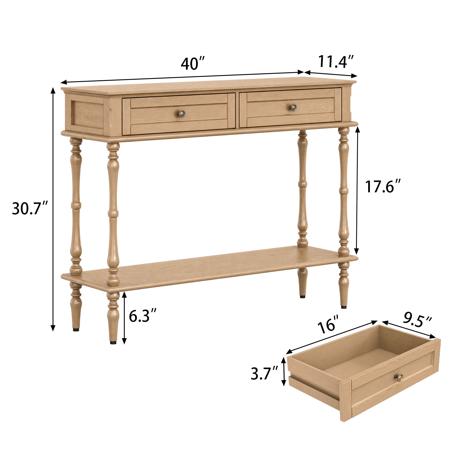 HLR 40" Modern Console Table, Assembled Entryway Table with 2 Drawers for Living Room, Brown
