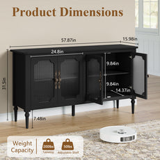 HLR 58'' Large Sideboard Buffet Cabinet with Storage, 4 Glass Modern Credenza Table for Kitchen, Black