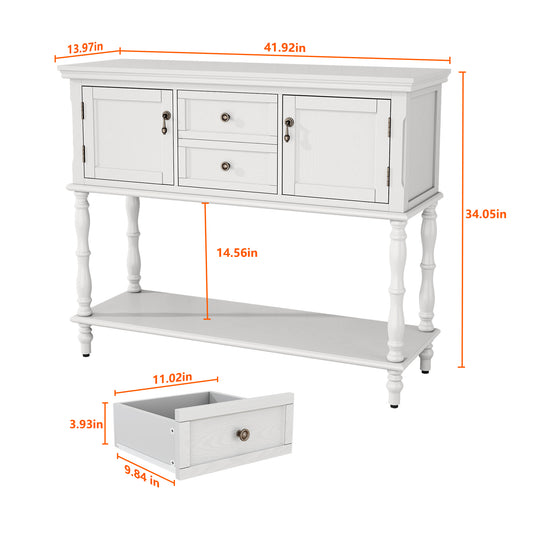 CBJCBJ 42" Farmhouse Console Table , 2 Drawer Narrow Long Entryway Table with Open Storage Shelf , for Living Room, White