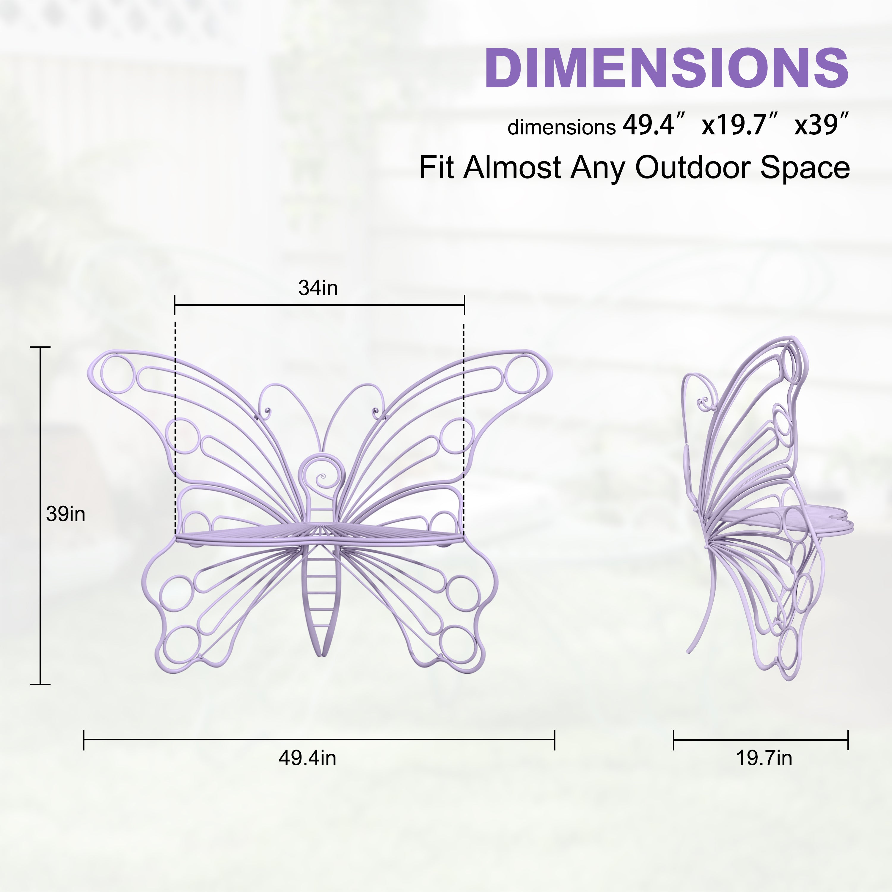 CBJCBJ 50" Weatherproof Outdoor Patio Bench，Metal Butterfly Design for Garden and Lawn Porch， Purple