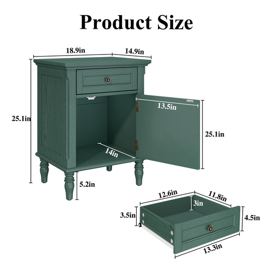 CBJCBJ 19" Retro Nightstands Set of 2, Bedside Table with Storage Drawers, for Bedroom, Living room,Green