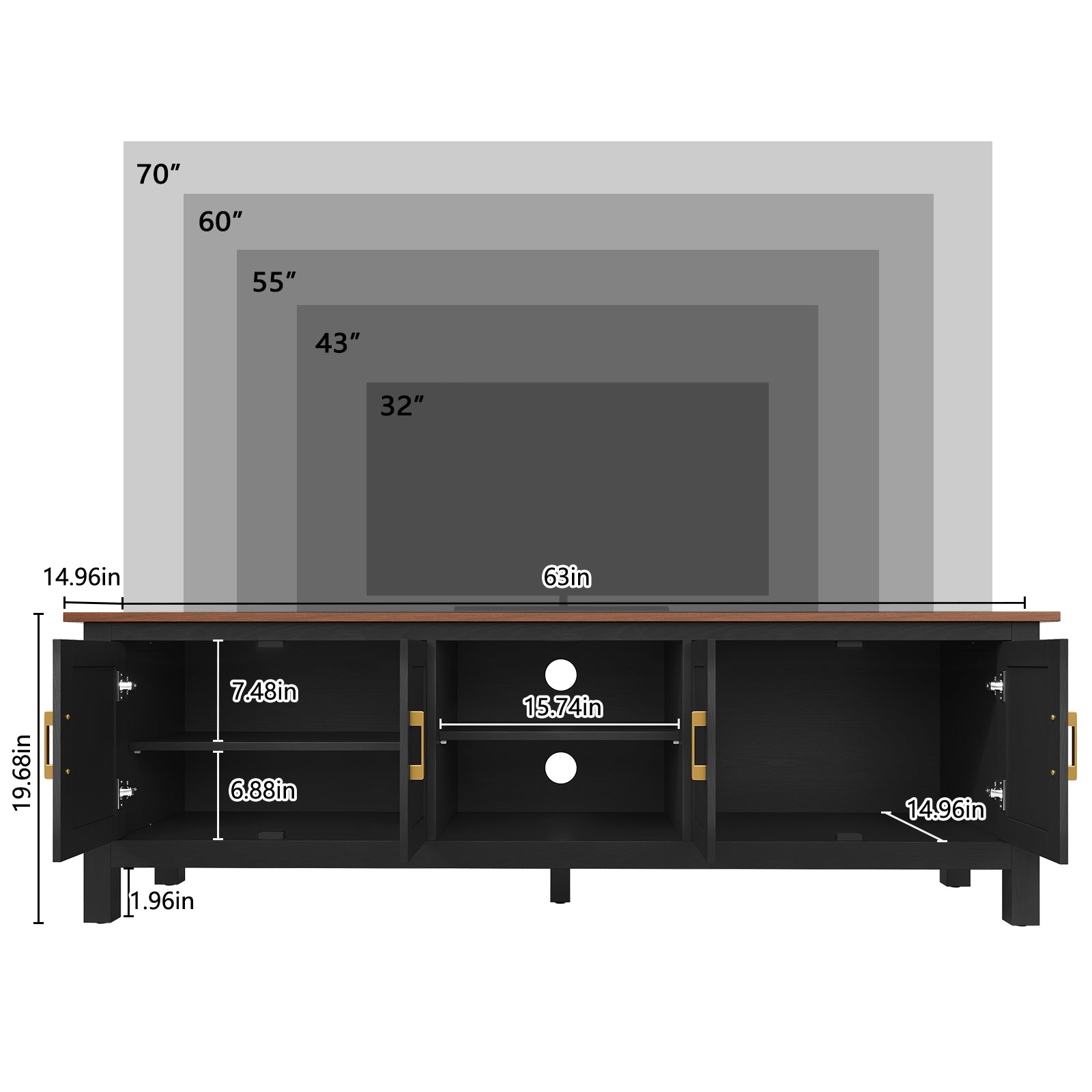 HLR® Farmhouse 63" TV Stand, for TVs up to 70", Living Room Wooden Entertainment Center with Storage