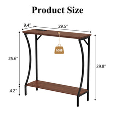 CBJCBJ Narrow Console Table with Charging Station, 2-Tier Simple Entryway Table for Living Room Hallway,Brown