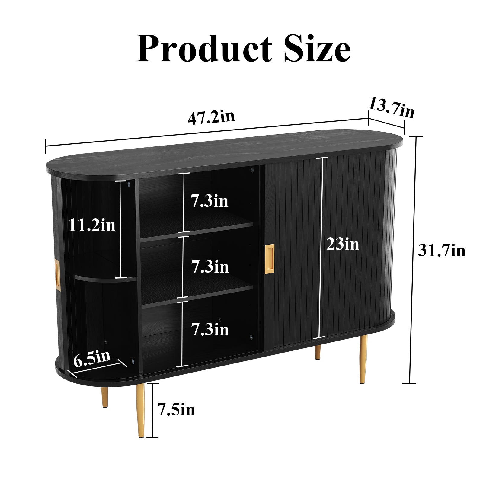 CBJCBJ 47" Sideboard Buffet Cabinet with Storage, Modern Accent Cabinet for Dining Room,Black