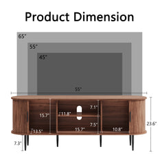 HLR 55" Brown TV Stand for 65" TV, Wood Entertainment Center with 2 Sliding Tambour Doors Storage, Mid-Century