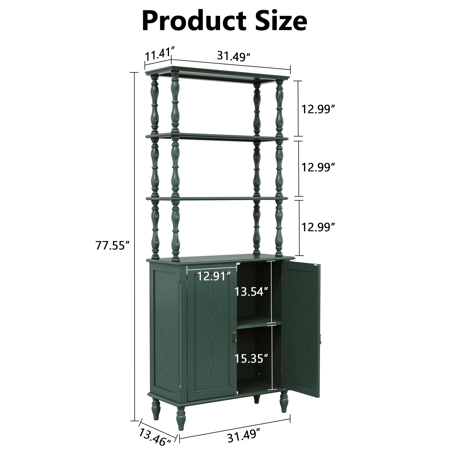 CBJCBJ 77.5" Retro Bookcase with Storage Cabinet and Removable Display Shelf, Suitable for Living Room, Study Room,Green