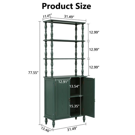 CBJCBJ 77.5" Retro Bookcase with Storage Cabinet and Removable Display Shelf, Suitable for Living Room, Study Room,Green