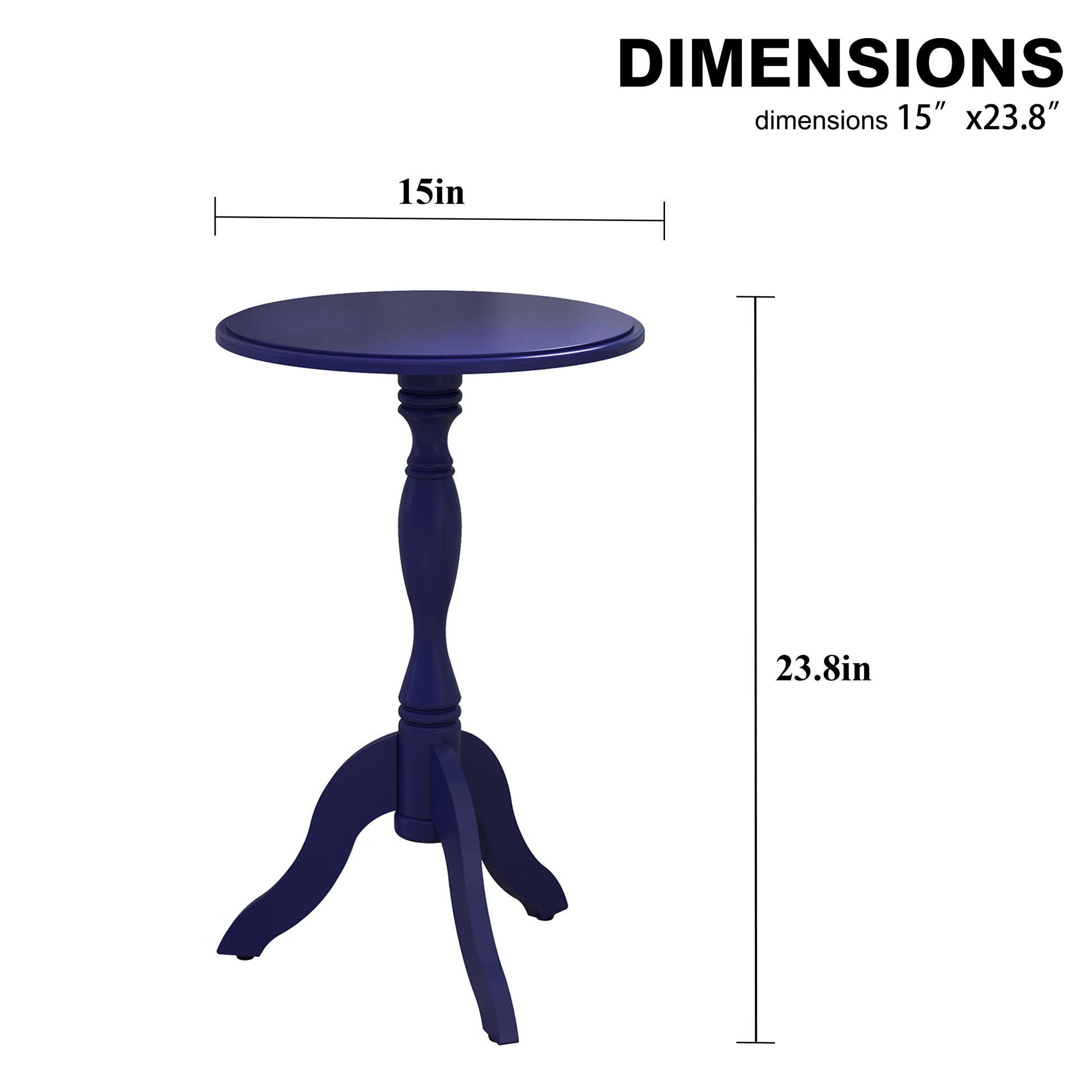 HLR Round Small End Table, Wooden Pedestal Side Coffee Table, Vintage Accent Nightstand for Living Room, Entryway, Navy Blue
