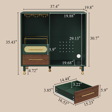 HLR Modern Coffee Bar Cabinet with Mini Fridge Space and Rattan Drawer for Dining Room, Green
