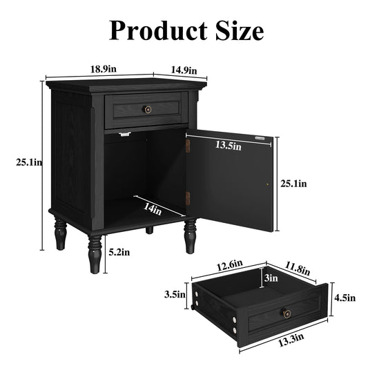 CBJCBJ 19" Retro Nightstands Set of 2, Bedside Table with Storage Drawers, for Bedroom, Living room,Black