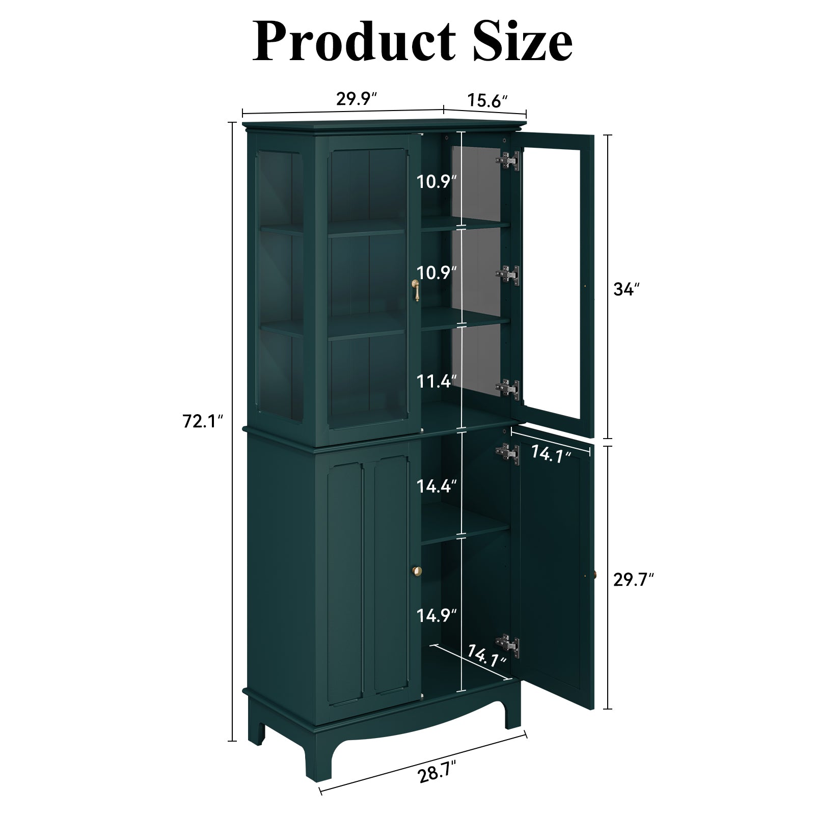 CBJCBJ Modern Bookcase with Storage, Display Cabinet with Glass Doors, Storage Cabinet with Adjustable Shelves,Green