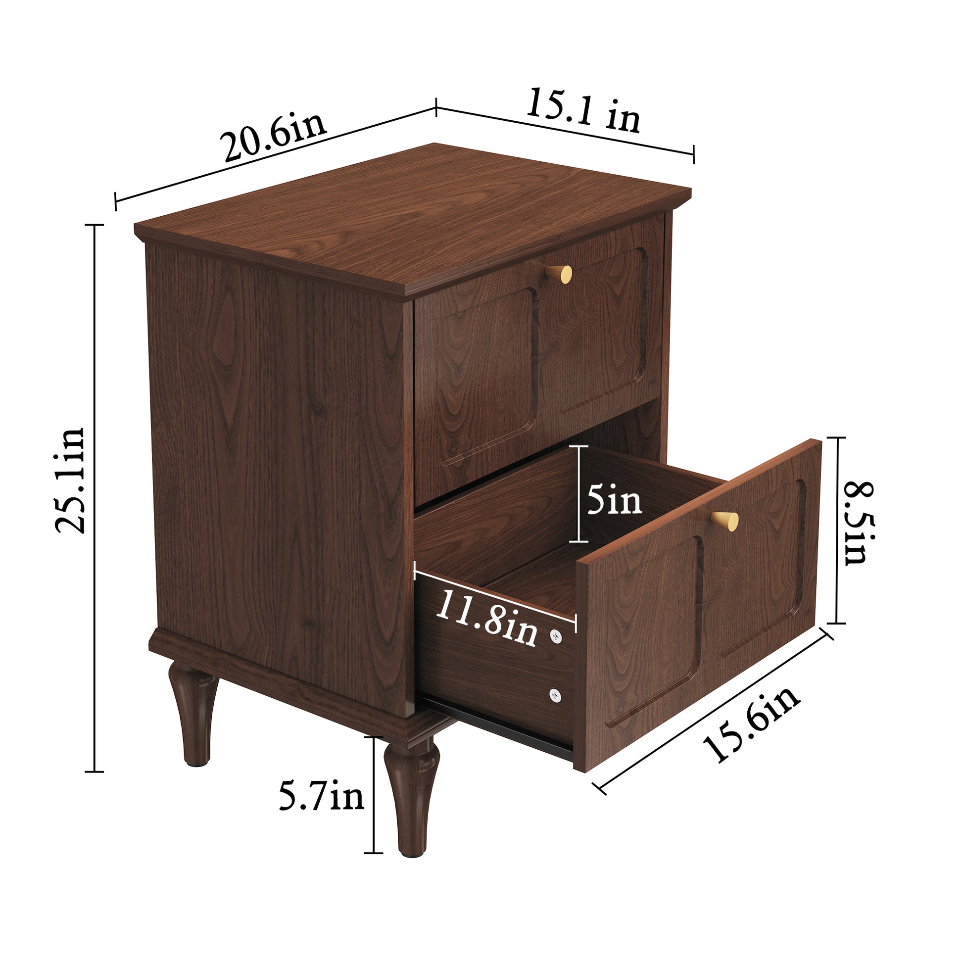 HLR 20" Mid Century Nightstands Set of 2 with Drawers, Wood Bedside Table End Table for Bedroom, Brown