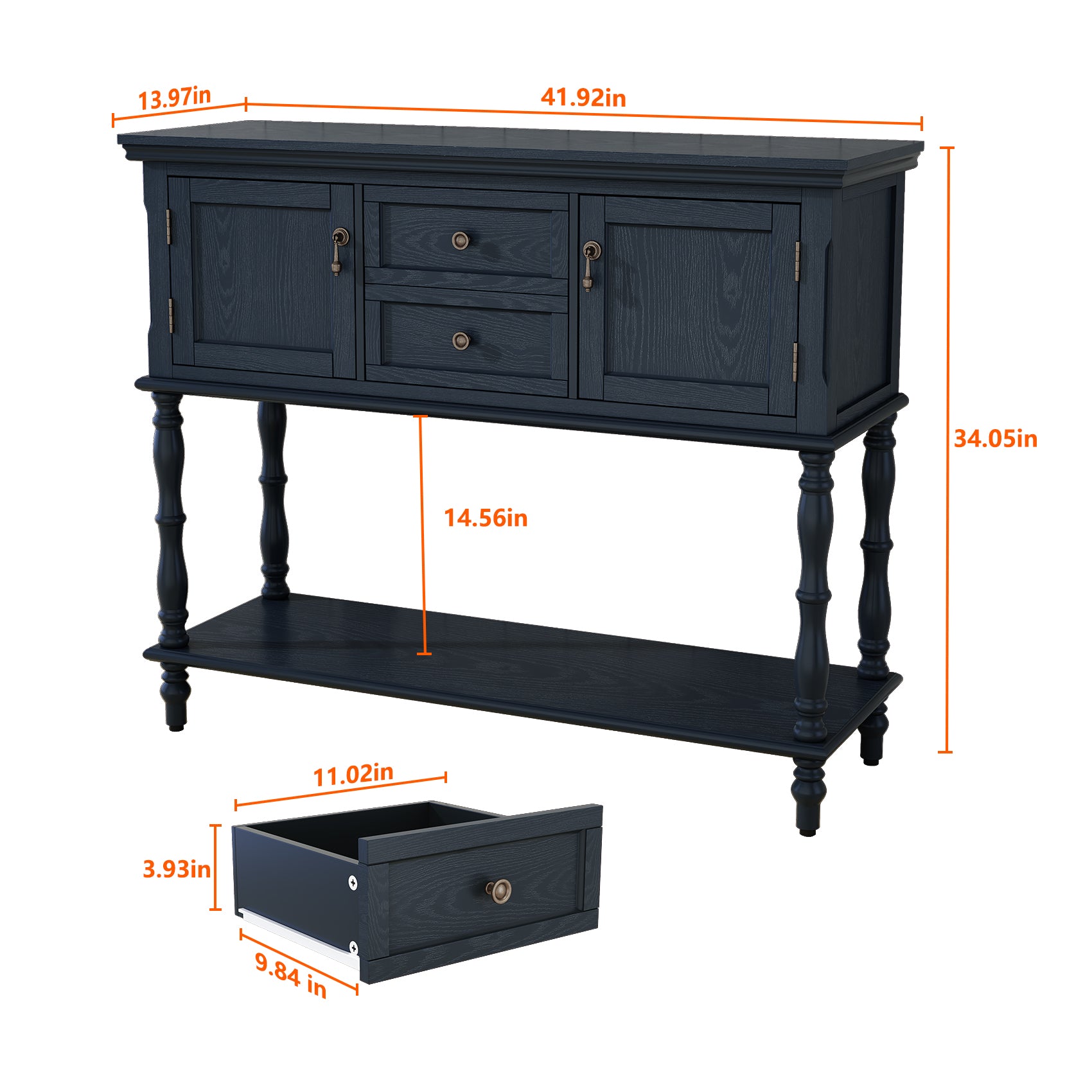 CBJCBJ 42" Farmhouse Console Table , 2 Drawer Narrow Long Entryway Table with Open Storage Shelf , for Living Room, Blue