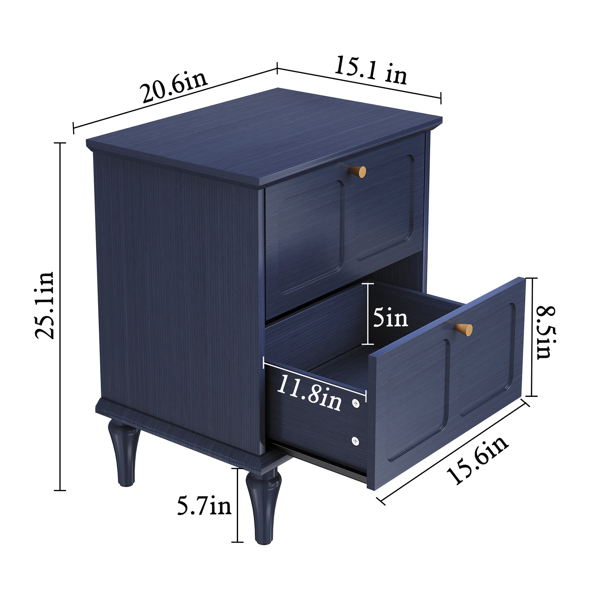 HLR 20" Mid Century Nightstands Set of 2 with Drawers, Wood Bedside Table End Table for Bedroom, Blue
