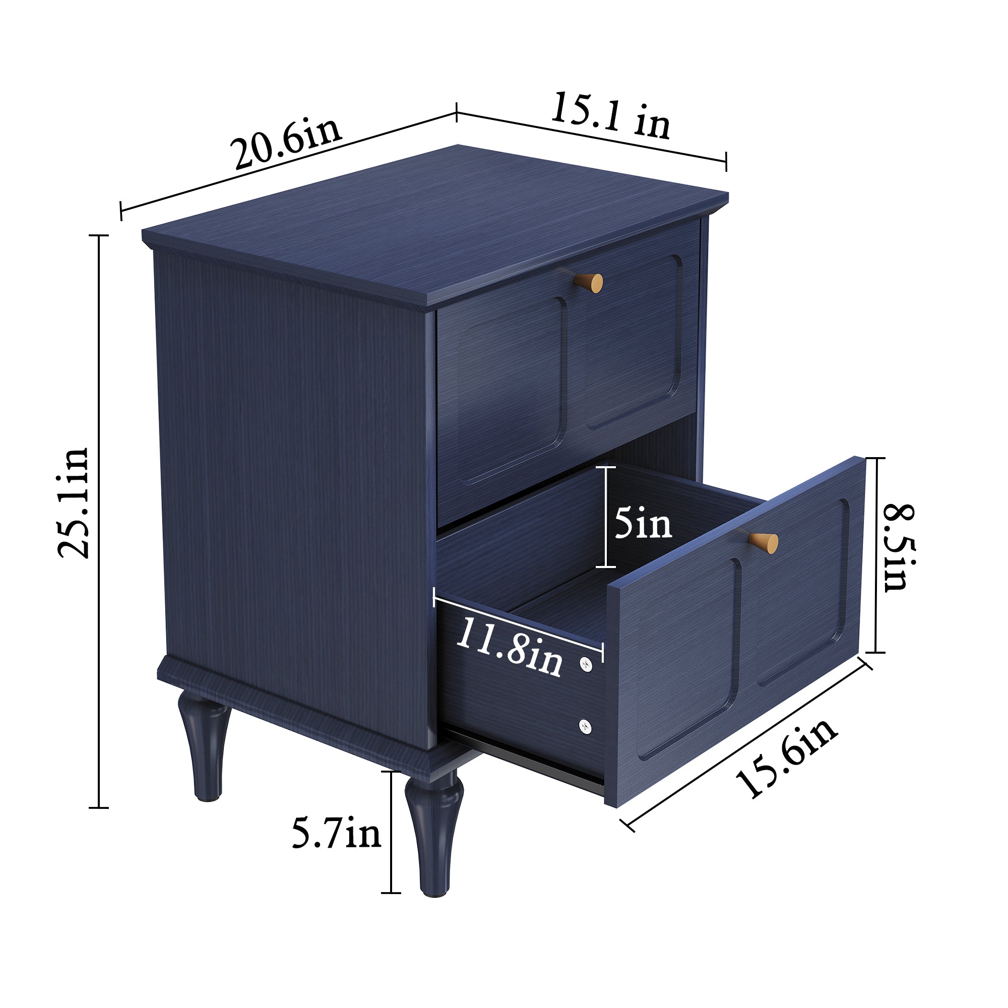 HLR 20" Mid Century Nightstands Set of 2 with Drawers, Wood Bedside Table End Table for Bedroom, Blue